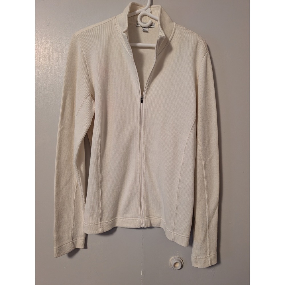 Port Authority Womens Cream Full Zip Ribbed Knit Mock Neck Sweater Large
